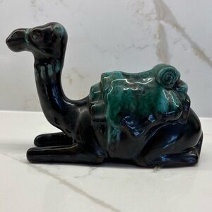 Vintage Blue Mountain Pottery Camel BMP Green Black Drip Glaze MCM